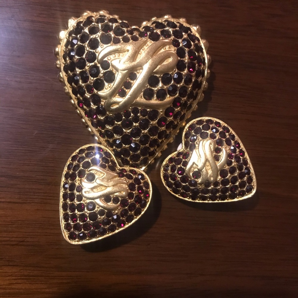 1980s KARL LAGERFELD Garnet - Encrusted Heart Set